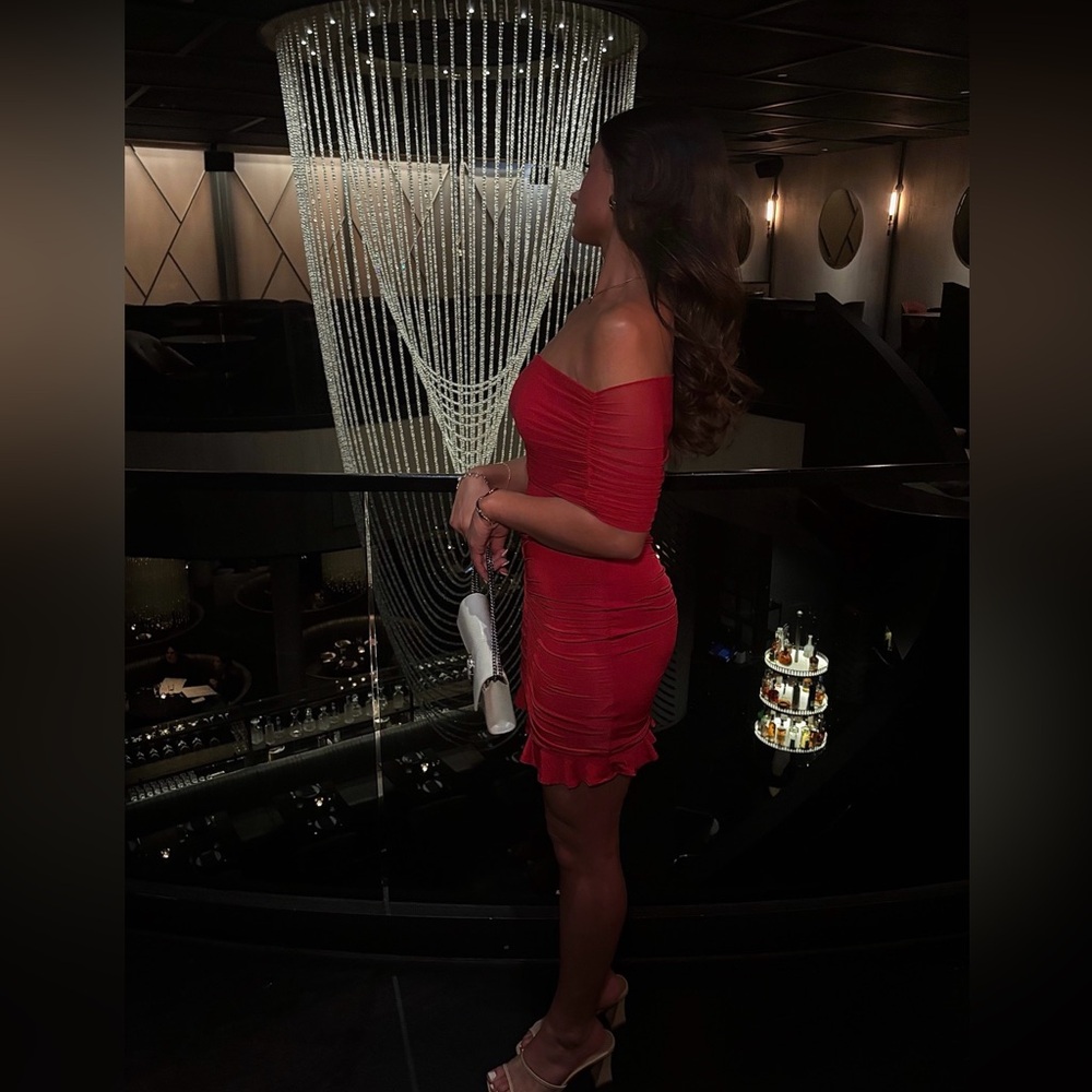 Meshki Red Off-Shoulder Mini Dress - Picture 5 of 7